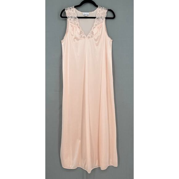 Vintage Slip Dress Small Pink Maxi Lingerie Nightgown Coquette Lace Made USA - Picture 1 of 11
